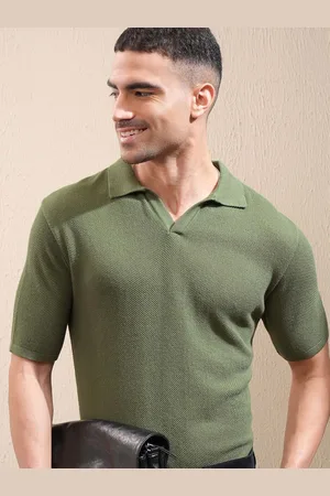 LocoMotive Premium Men Knited Textured Polo Neck Relaxed Fit Tshirt