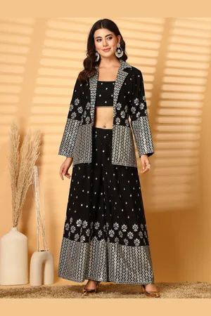 Clora Creation Embroidered Pure Georgette Bustier Top with Sharara & Blazer Co-Ords