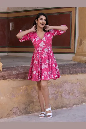 Kalini Floral Print Bishop Sleeve Fit & Flare Mini Dress