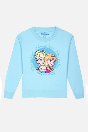 Kidsville Girls Blue Elsa & Anna Printed Sweatshirt