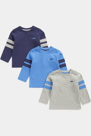 Mothercare Boys Pack Of 3 Striped Round Neck Pure Cotton T-shirts