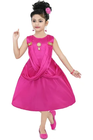 BAESD Girls Tie Up Details Satin A-Line Midi Dress