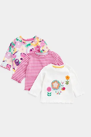 Mothercare Girls Striped Round Neck Cotton T-shirt