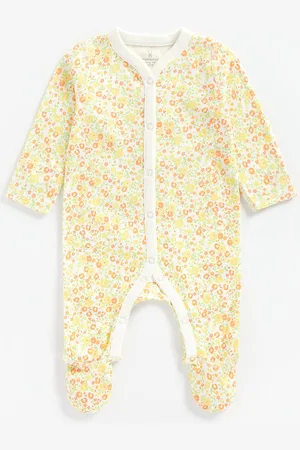 Mothercare Infant Girls Yellow Ditsy Floral Printed Organic Cotton Sleepsuit
