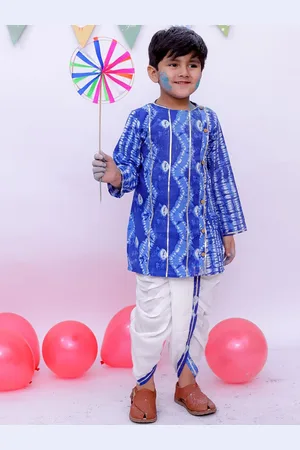 BownBee Boys Abstract Printed Round Neck Straight Kurta With Dhoti Pants