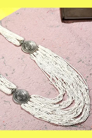 Bamboo Tree Jewels White & Silver-Toned Necklace