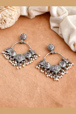 Dastoor Silver Silver-Plated Artificial Beads Beaded Contemporary Chandbalis Earrings