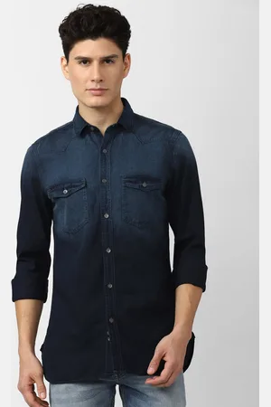 Peter England Men Navy Blue Slim Fit Cotton Casual Shirt