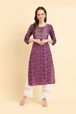 Varanga Bandhani Printed Tie-Up Neck Gotta Patti Cotton Straight Kurta