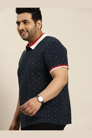 Sztori Men Plus Size Navy Blue & White Printed Polo Collar Pure Cotton T-shirt