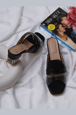 Misto Women Black PU Transparent Block Heels