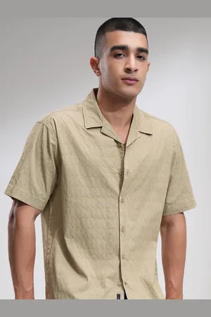 Highlander Men Relaxed Fit Cuban Collar Textured Cotton Casual Shirt