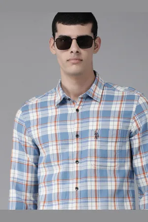 Ralph Lauren U S Polo Assn Denim Co Men Blue And Orange Slim Fit Checked Pure Cotton Casual Shirt