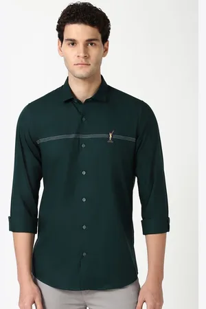Peter England Men Spread Collar Horizontal Striped Cotton Slim Fit Casual Shirt