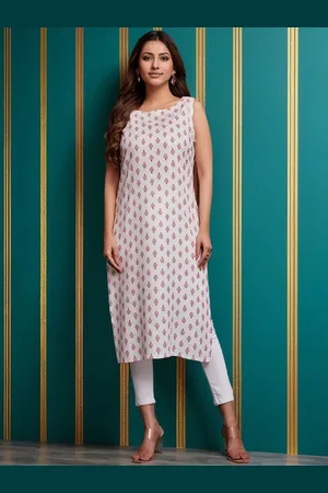 Kalini Floral Printed Round Neck Straight Kurta