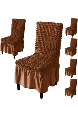 HOKIPO Brown 6 Pieces Textured Stretchable Chair Covers