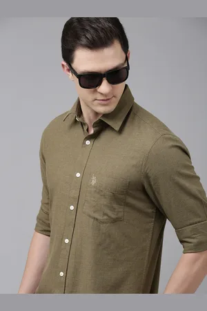 U.S. Polo Assn. U S Polo Assn Men Olive Green Solid Tailored Fit Pure Cotton Casual Shirt