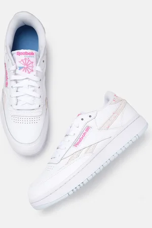 Reebok Women White & Beige Solid Leather Club C Double Perforated Sneakers