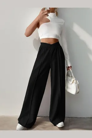 HERE&NOW Women Solid High-Rise Parallel Trousers