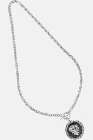 French Accent Men Silver-Plated Circular Pendant With Chain