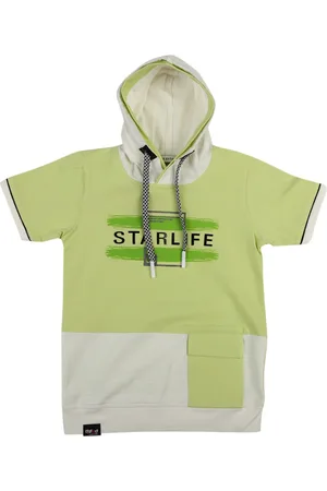 V-Mart Boys Green & Beige Colourblocked Cotton Hood T-shirt