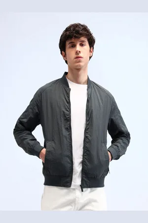 Flying Machine Men Stand Collar Solid Casual Bomber Jacket