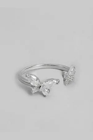 DressBerry Butterfly-Shaped Stone-Studded Adjustable Finger Ring