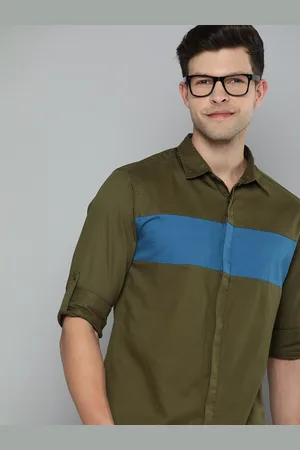 HERE&NOW Men Slim Fit Colourblocked Cut & Sew Opaque Pure Cotton Casual Shirt