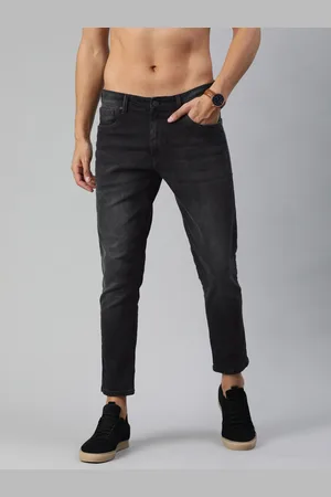 HERE&NOW Men Black Slim Tapered Fit Mid-Rise Clean Look Stretchable Cropped Jeans