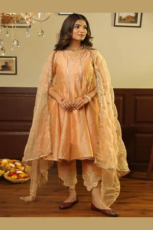 ASRUMO Women Embroidered Regular Chanderi Silk Kurta with Trousers & With Dupatta
