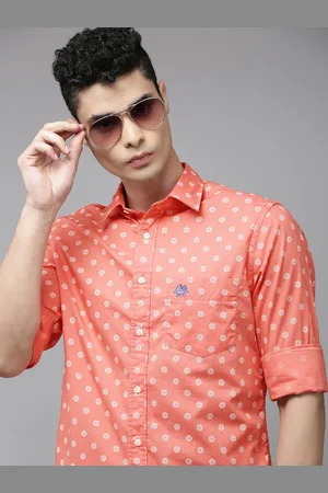 U.S. Polo Assn. U S Polo Assn Men Coral Pink And White Tailored Fit Printed Pure Cotton Casual Shirt