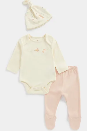 Mothercare Infant Girls Pure Cotton Printed Bodysuit & Leggings With Cap