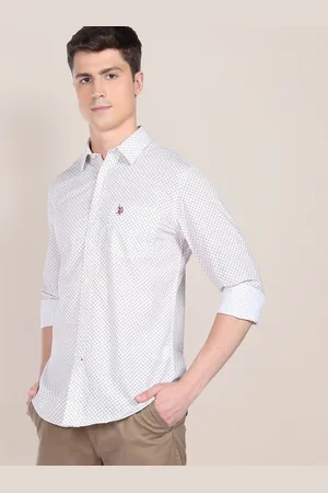 U.S. Polo Assn. Men Beige Pure Cotton Geometric Print Tailored Shirt