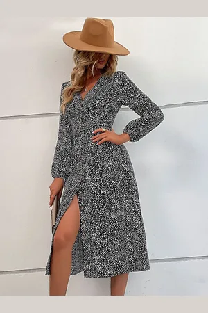 HERE&NOW Women Abstract Printed Puff Sleeves A-Line Dress