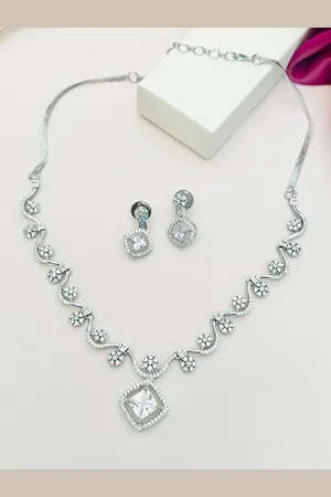 ABDESIGNS Sophisticated Silver Plated American Diamond Necklace