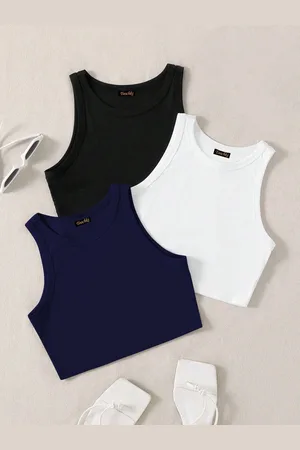 KERI PERRY Women Pack Of 3 Soft Lycra Tank Crop Top