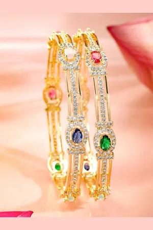 Rubans Set Of 2 22K Gold-Plated Gemstone & Cubic Zirconia-Studded Bangles