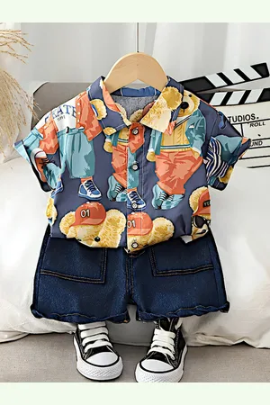 BAESD Kids Teddy Bear Printed Pure Cotton Shirt With Shorts