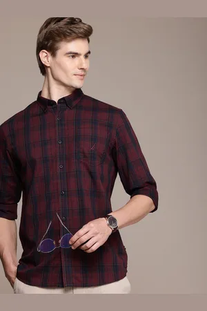 Nautica Slim Fit Checked Button-Down Collar Pure Cotton Casual Shirt
