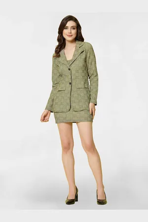 Moda Rapido Self Design Notched Lapel Collar Blazer With Skirt Co-Ord Set