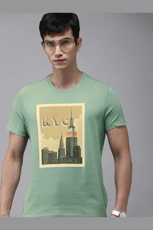 Arrow Men Olive Green Graphic Printed Pure Cotton Casual T-shirt