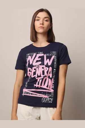 ONLY Women Typography Printed Round Neck Cotton T-shirt