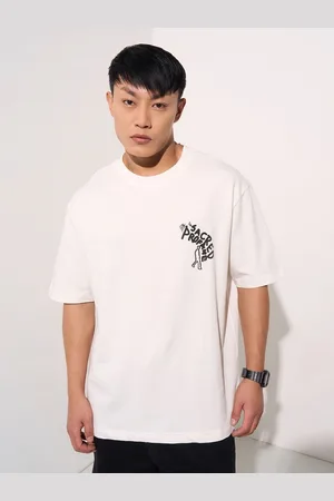 PEOPLE Men Typography Printed Round Neck Cotton Relaxed Fit T-shirt
