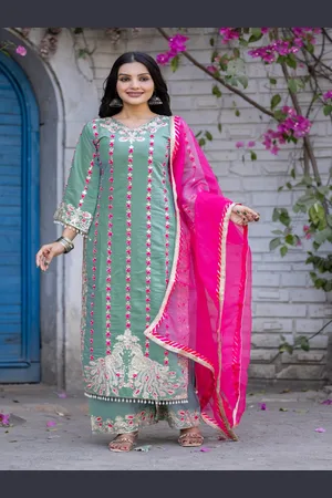 Kalini Women Ethnic Motifs Embroidered Regular Sequinned Kurta with Palazzos & With Dupatta