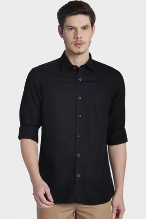 ColorPlus Men Black Tailored Fit Solid Casual Shirt