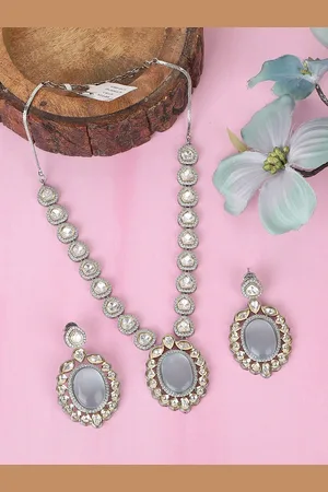 AURAA Trends Rhodium-Plated AD-Studded Necklace and Earrings