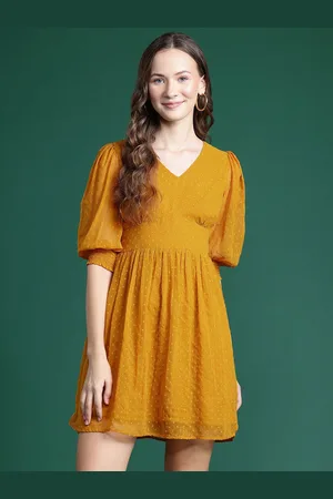 Chemistry Women Puff Sleeve Fit & Flare Georgette Dress