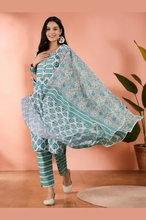Sangria Women Pure Cotton Designer Yoke Kurta With Trouser and Dupatta Set