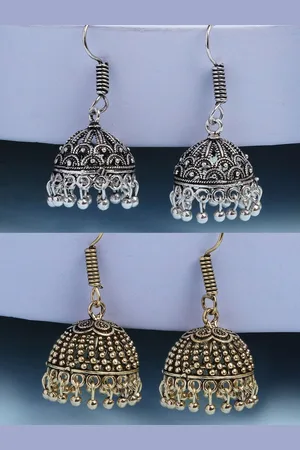 NVR Women Set of 2 Oxidised German Silver Jhumka Earrings