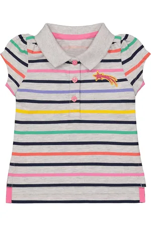 Mothercare Girls Striped Polo Collar Cap Sleeve Pure Cotton T-shirt